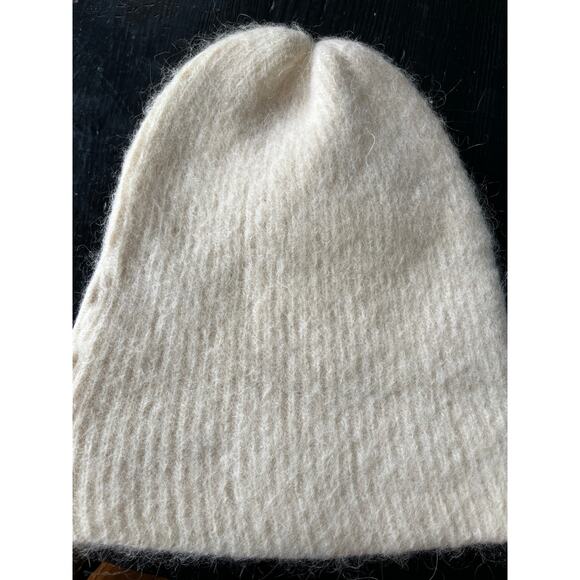 Vintage White Wool Beanie Roll Brim Icelandic Hat